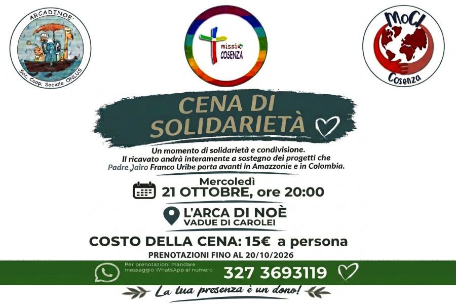 Cena di Solidarietà a sostegno dei progetti in Amazzonia di Padre Jairo Franco Uribe.